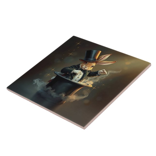 Funny Rabbit Magician Pulling Itself Out of Tophat Fliese (Seite)
