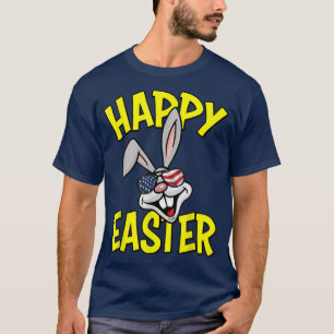 Funny Rabbit mit American Flag Sonnenbrille Happy  T-Shirt