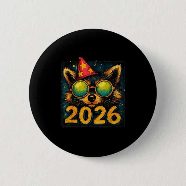 Funny Raccoon 2026 New Year Party Animal Celebrati Button (Vorderseite)
