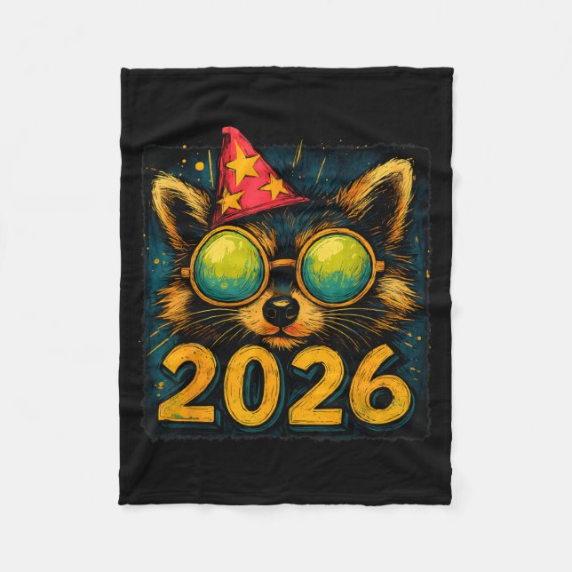 Funny Raccoon 2026 New Year Party Animal Celebrati Fleecedecke (Vorderseite)
