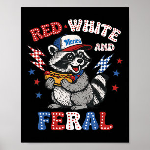 Funny Raccoon 4. Juli Patriotic Niedlich Red White Poster