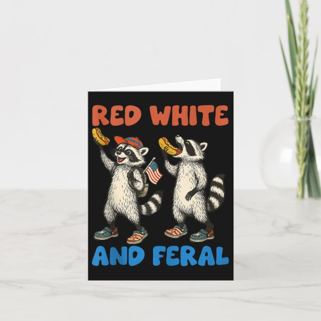 Funny Raccoon 4. Juli US Flag Patriotic Red Wh Karte (Vorderseite)