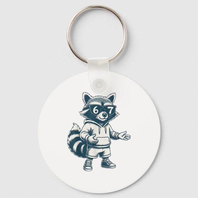 Funny Raccoon 67 Meme Six Seven  Schlüsselanhänger (Vorderseite)