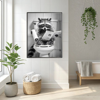 Funny Raccoon Badezimmer Humorale Tiermauer Art Poster