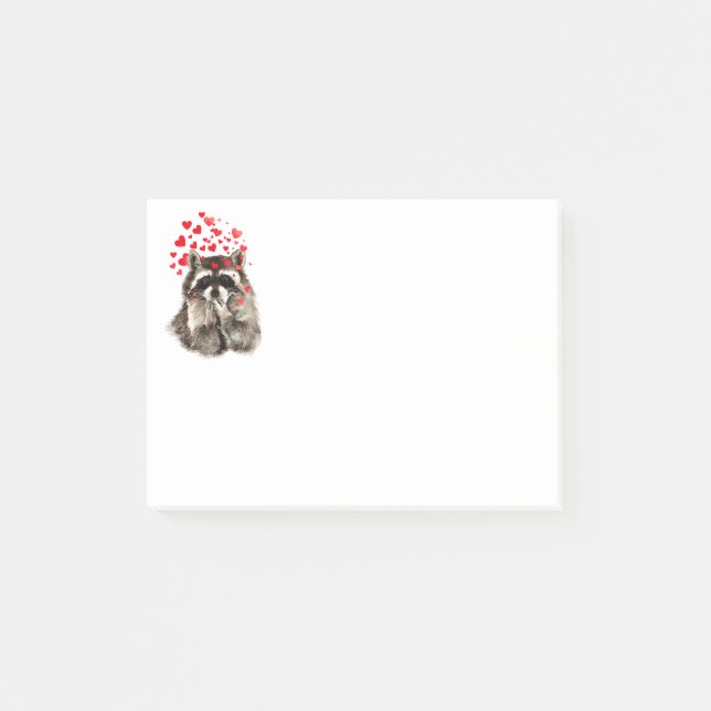 Funny Raccoon Blowkisses & Liebe Herz Post-it Klebezettel (Vorderseite)