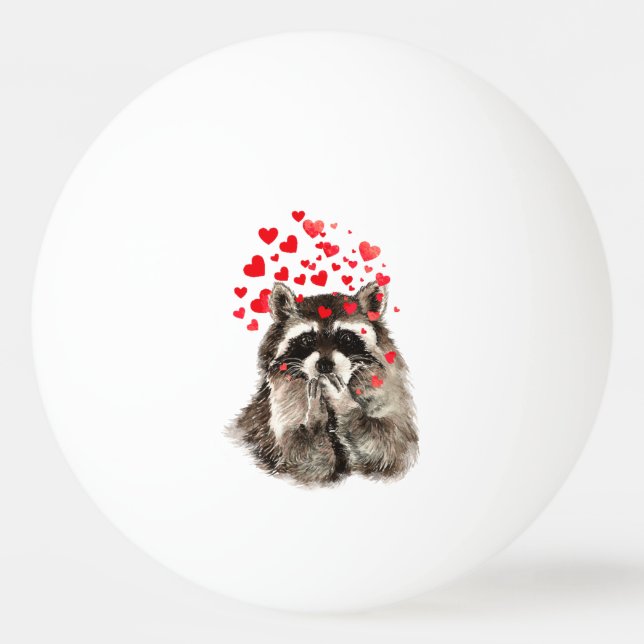 Funny Raccoon Blowkisses & Liebe Herz Tischtennisball (Vorderseite)