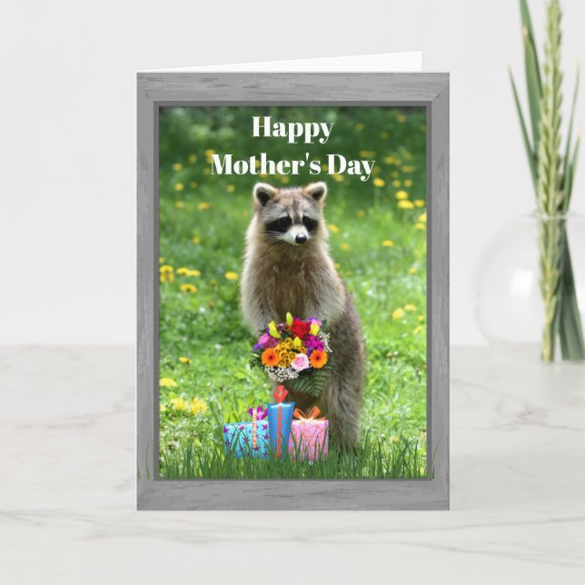Funny Raccoon carte de fête des mères (Devant)