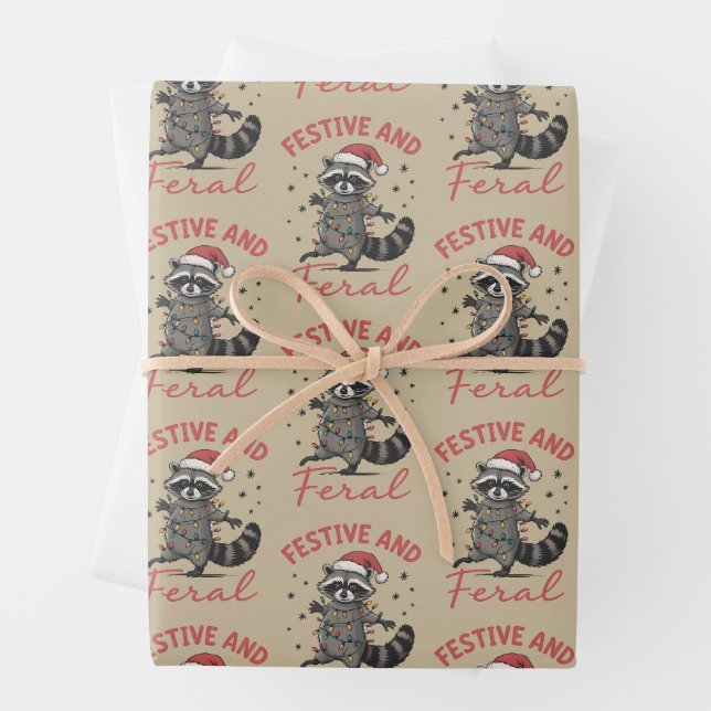 Funny Raccoon Christmas Feral Meme Xmas  Geschenkpapier Set (Beispiel)