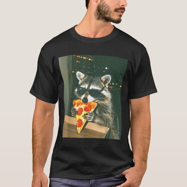 Funny Raccoon Eating Zza Animal Meme Men Women Kid T-Shirt (Vorderseite)