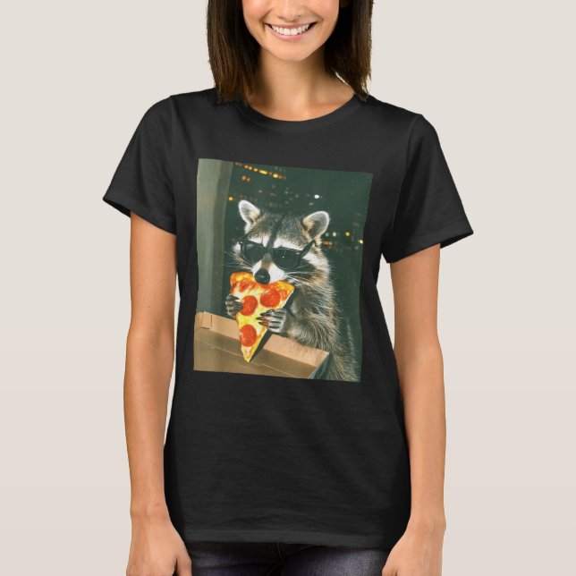 Funny Raccoon Eating Zza Animal Meme Men Women Kid T-Shirt (Vorderseite)