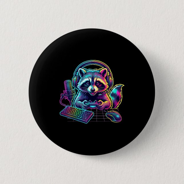 Funny Raccoon Gamer Video Game Gaming Lover  Button (Vorderseite)