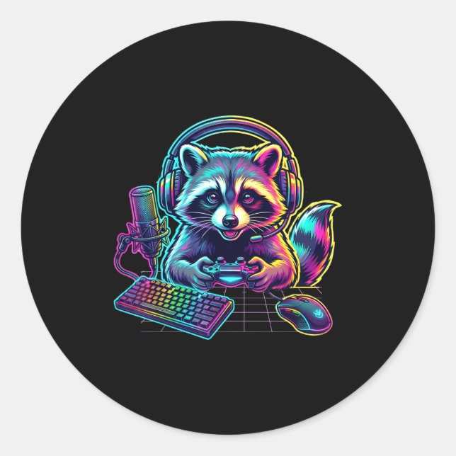 Funny Raccoon Gamer Video Game Gaming Lover  Runder Aufkleber (Vorderseite)