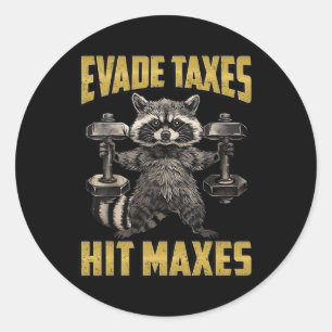 Funny Raccoon Gewichtheben Gym Evade Kurtaxe Hit Runder Aufkleber