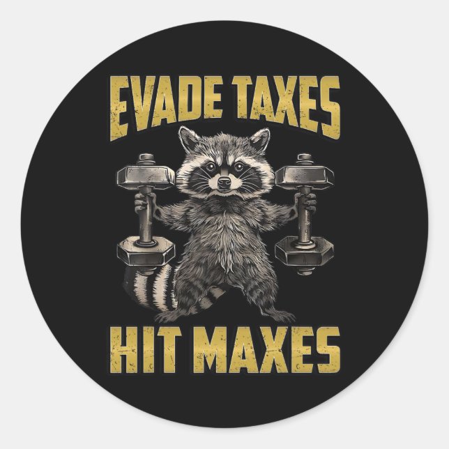 Funny Raccoon Gewichtheben Gym Evade Kurtaxe Hit Runder Aufkleber (Vorderseite)
