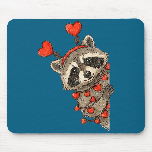 Funny Raccoon Heart Valentine Animal Raccoon Lover Mousepad (Vorne)