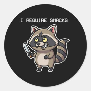 Funny Raccoon Ich brauche Snacks Halloween Spaß Runder Aufkleber