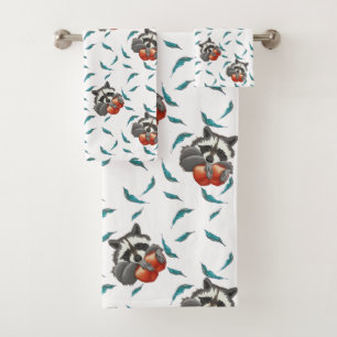 Funny Raccoon mit Äpfeln Niedliche Tiere Badhandtuch Set