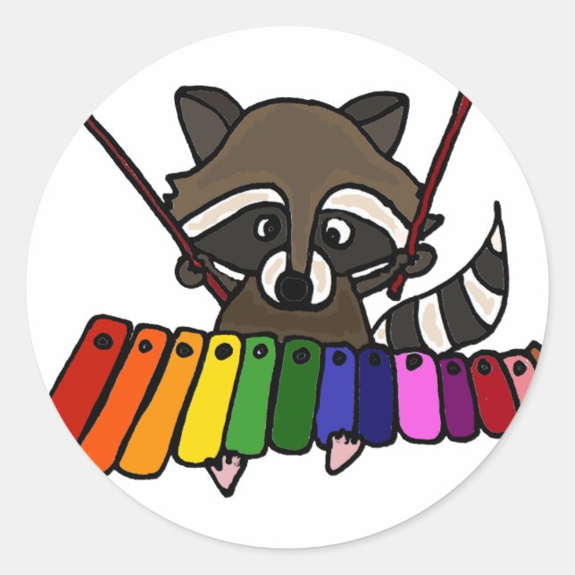 Funny Raccoon Playing Colorful Xylophone Runder Aufkleber (Vorderseite)
