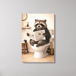 Funny Raccoon Reading Newspaper Bathroom Humor Leinwanddruck