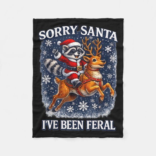 Funny Raccoon Riding Reindeer Sorry Santa Christma Fleecedecke (Vorderseite)