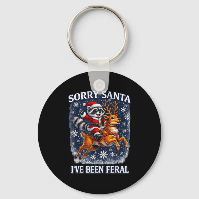 Funny Raccoon Riding Reindeer Sorry Santa Christma Schlüsselanhänger (Vorderseite)