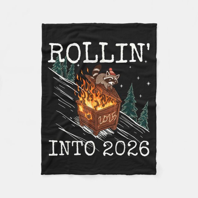 Funny Raccoon Rolling Into 2026 Retro New Year 202 Fleecedecke (Vorderseite)