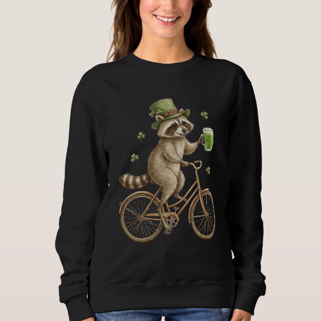 Funny Raccoon, St. Patrick's Day Irish Shamrock  Sweatshirt (Vorderseite)