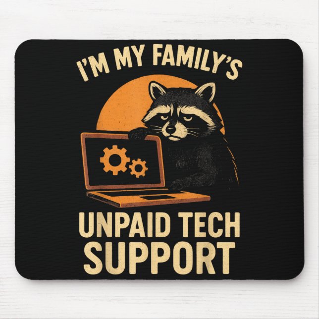 Funny Raccoon Tech Lover Graphic Tee Computer Geek Mousepad (Vorne)