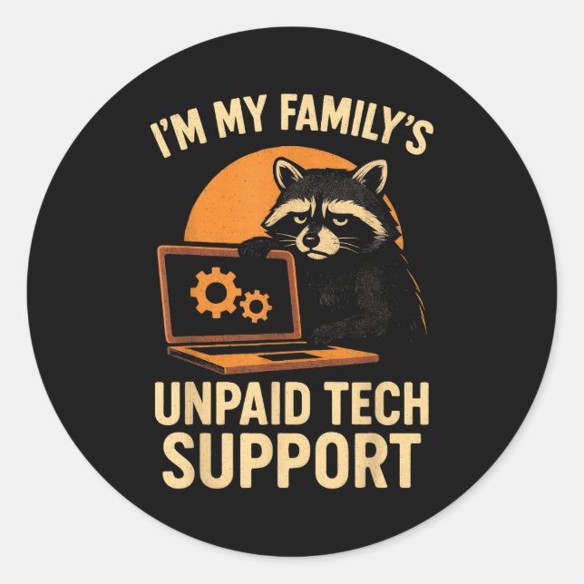 Funny Raccoon Tech Lover Graphic Tee Computer Geek Runder Aufkleber (Vorderseite)