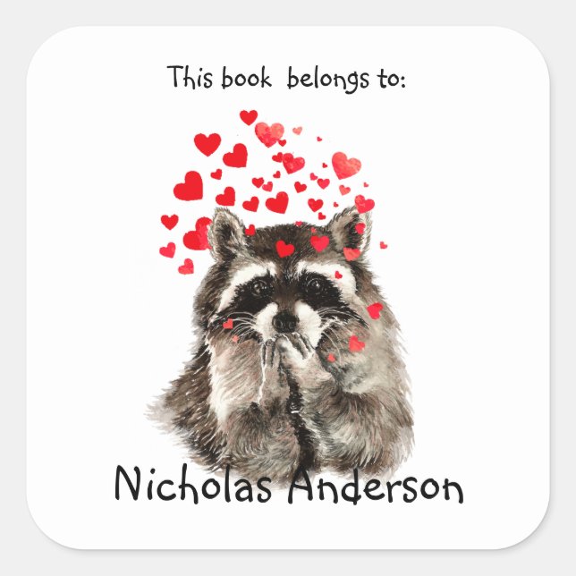 Funny Raccoon Tierküsse Buchzeichen Kunst Quadratischer Aufkleber (Vorderseite)