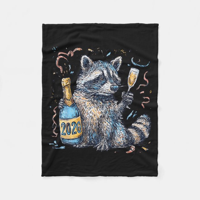 Funny Raccoon With Champagne Disco Ball New Years  Fleecedecke (Vorderseite)