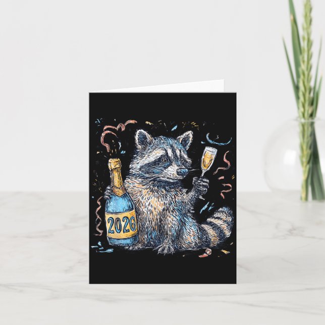Funny Raccoon With Champagne Disco Ball New Years  Karte (Vorderseite)