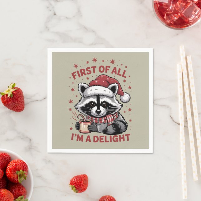 Funny Raccoon zuerst bin ich ein Freude Weihnachte Serviette (Beispiel)