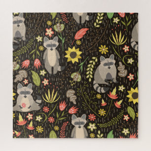 Funny Raccoons Vintag Illustration Muster