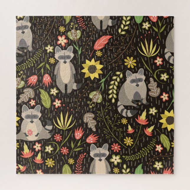 Funny Raccoons Vintag Illustration Muster (Vertikal)