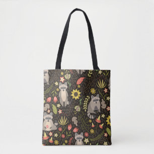 Funny Raccoons Vintag Illustration Muster Tasche