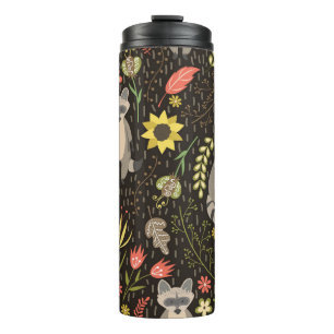 Funny Raccoons Vintag Illustration Muster Thermosbecher