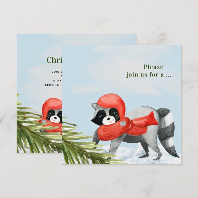 Funny Raccoons Weihnachtshaus Party Einladung (Vorne/Hinten)