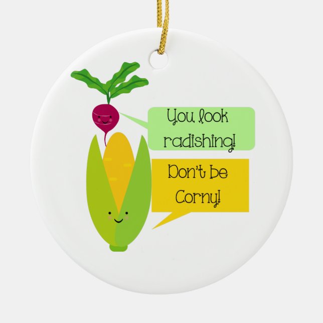 Funny Radish and Corn Vegetable Humor Keramik Ornament (Vorne)