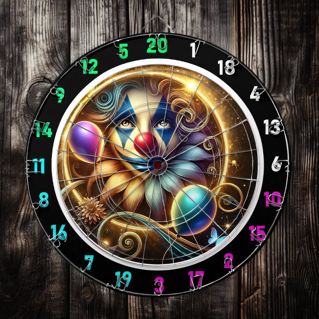 Funny Rainbow Clown Dartboard mit Balloons Dartscheibe (Von Creator hochgeladen)