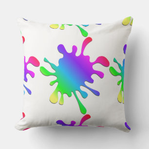 Funny Rainbow Paint Spritzers White Outdoor Pillow Kissen Für Draußen