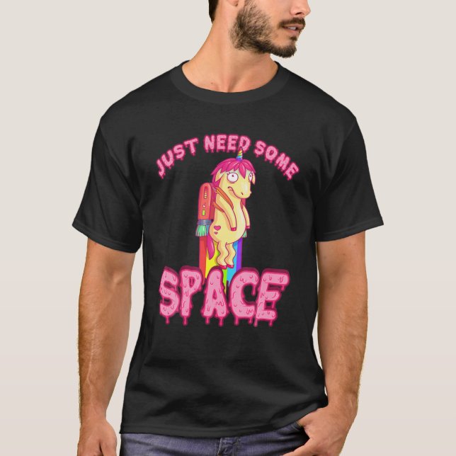Funny Rainbow Rocket Unicorn T-Shirt (Vorderseite)