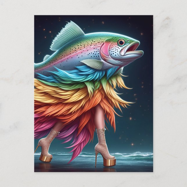 Funny Rainbow Trout Fish Fashion Postkarte (Vorderseite)
