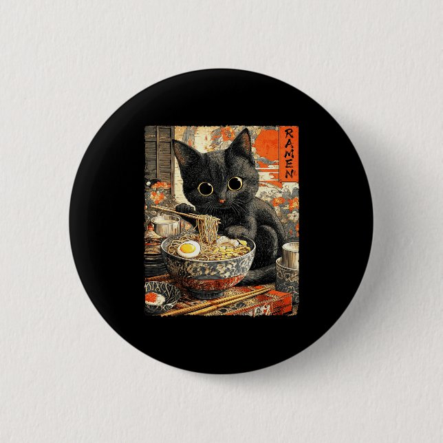 Funny Ramen Cat Noodle Lovers Anime Otaku  Button (Vorderseite)