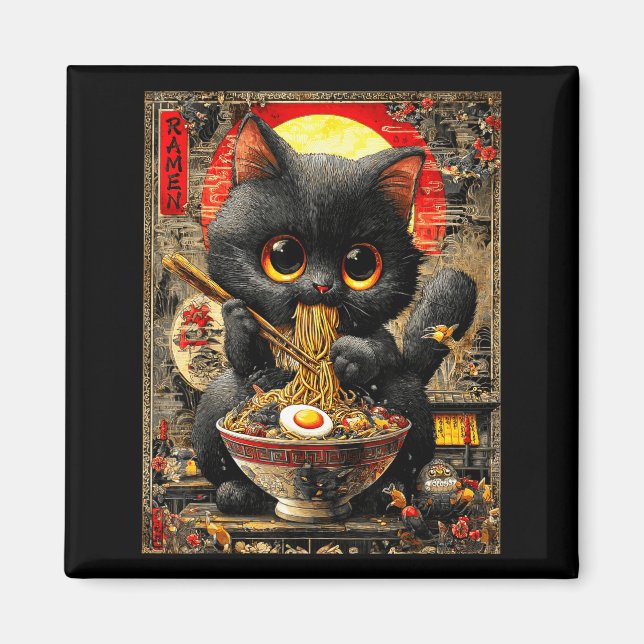 Funny Ramen Cat Noodle Lovers Anime Otaku  Magnet (Vorne)