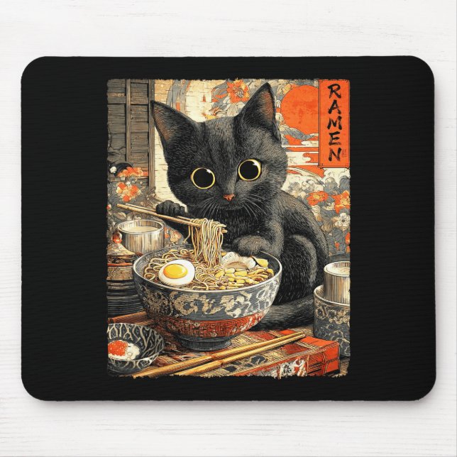 Funny Ramen Cat Noodle Lovers Anime Otaku  Mousepad (Vorne)
