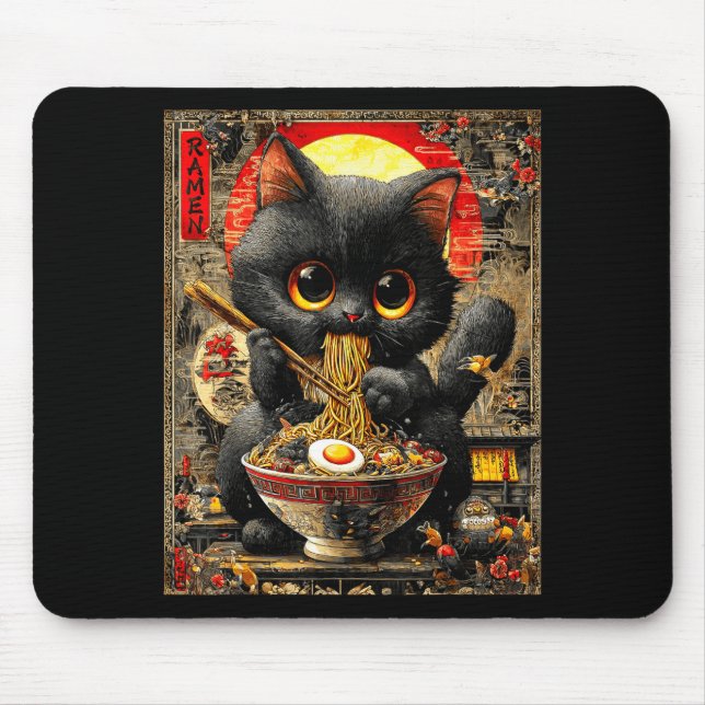 Funny Ramen Cat Noodle Lovers Anime Otaku  Mousepad (Vorne)