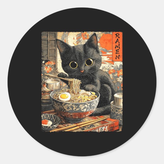 Funny Ramen Cat Noodle Lovers Anime Otaku  Runder Aufkleber (Vorderseite)