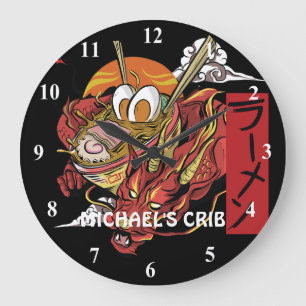 Funny Ramen Dragon Graphics TEEN Name hinzufügen Große Wanduhr
