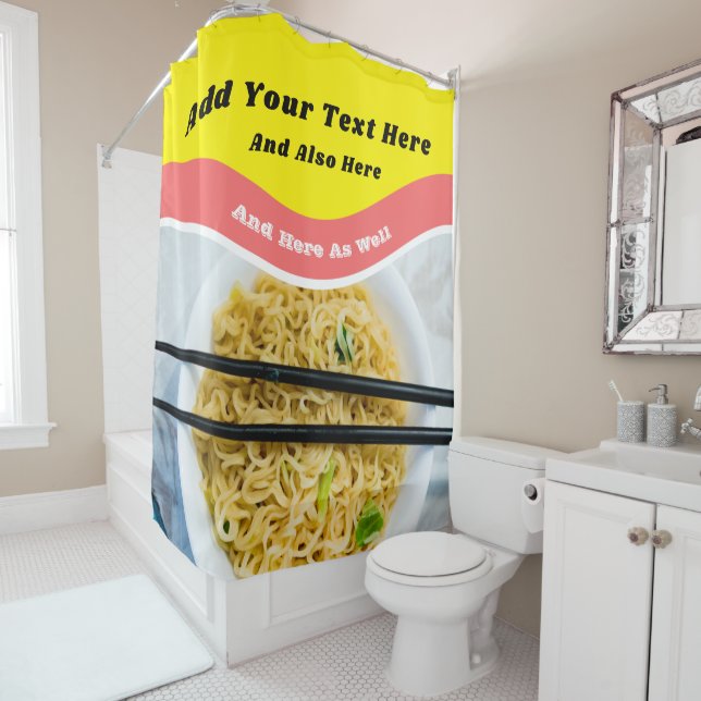 Funny Ramen Noodles Packet Custom Message Duschvorhang (Beispiel)